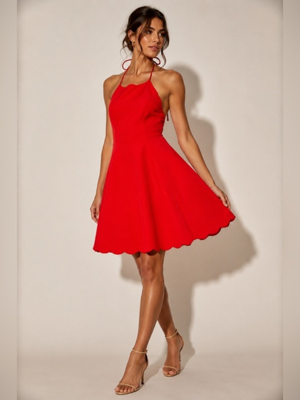 Lulus Red Scallop Hem Fit Flare Fully Lined Size  S Romantic Cocktail